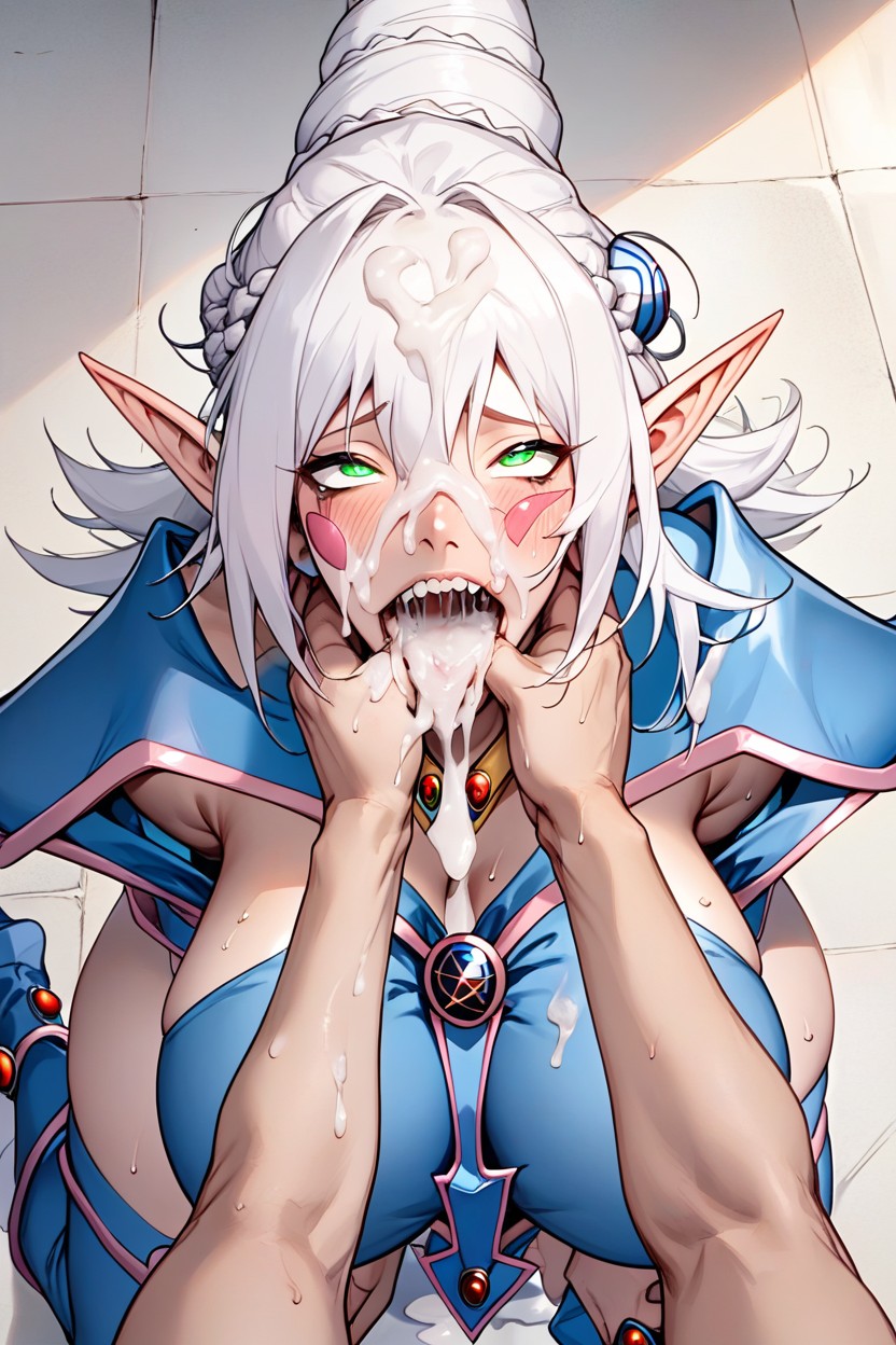 Top Down, White Hair, Rolling Eyes Hentai AI Porn