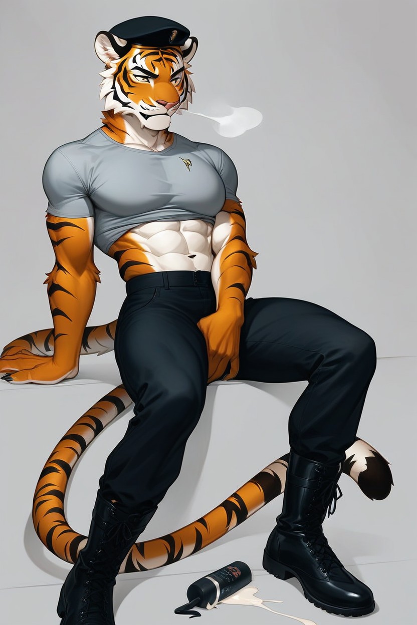 Gray Sleeved Shirt, Black Boots, Medium Ass Furry AI Porn