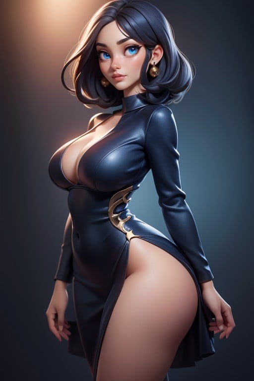 Silk Dress, Ass Cheeks Visible, Side View Looking At Viewer Hentai AI Porn