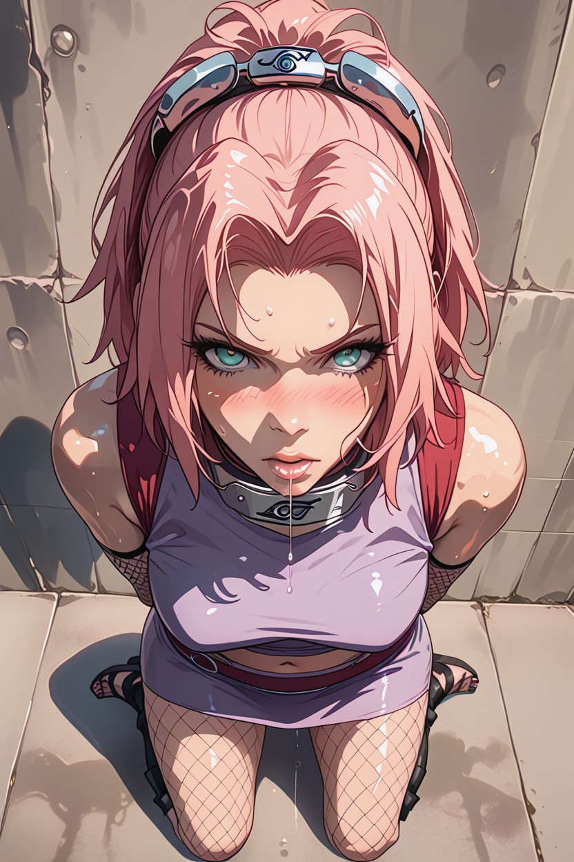 Blushing, Knee Fishnets, Eager Horny Expression Hentai AI Porn