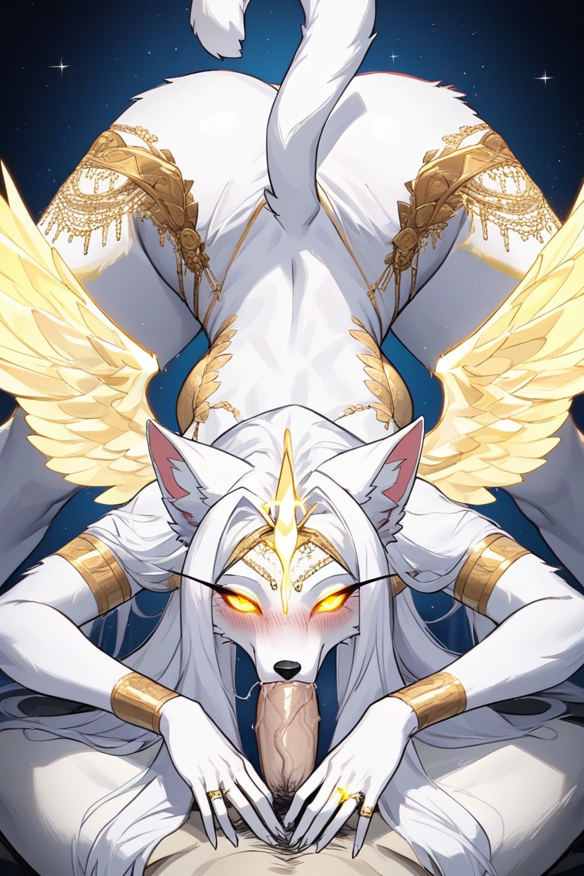 Flowing White Iridescent Translucent Sparkling Dress With Golden Glowing Details, Magnificent, Pov Blowjob Furry AI Porn
