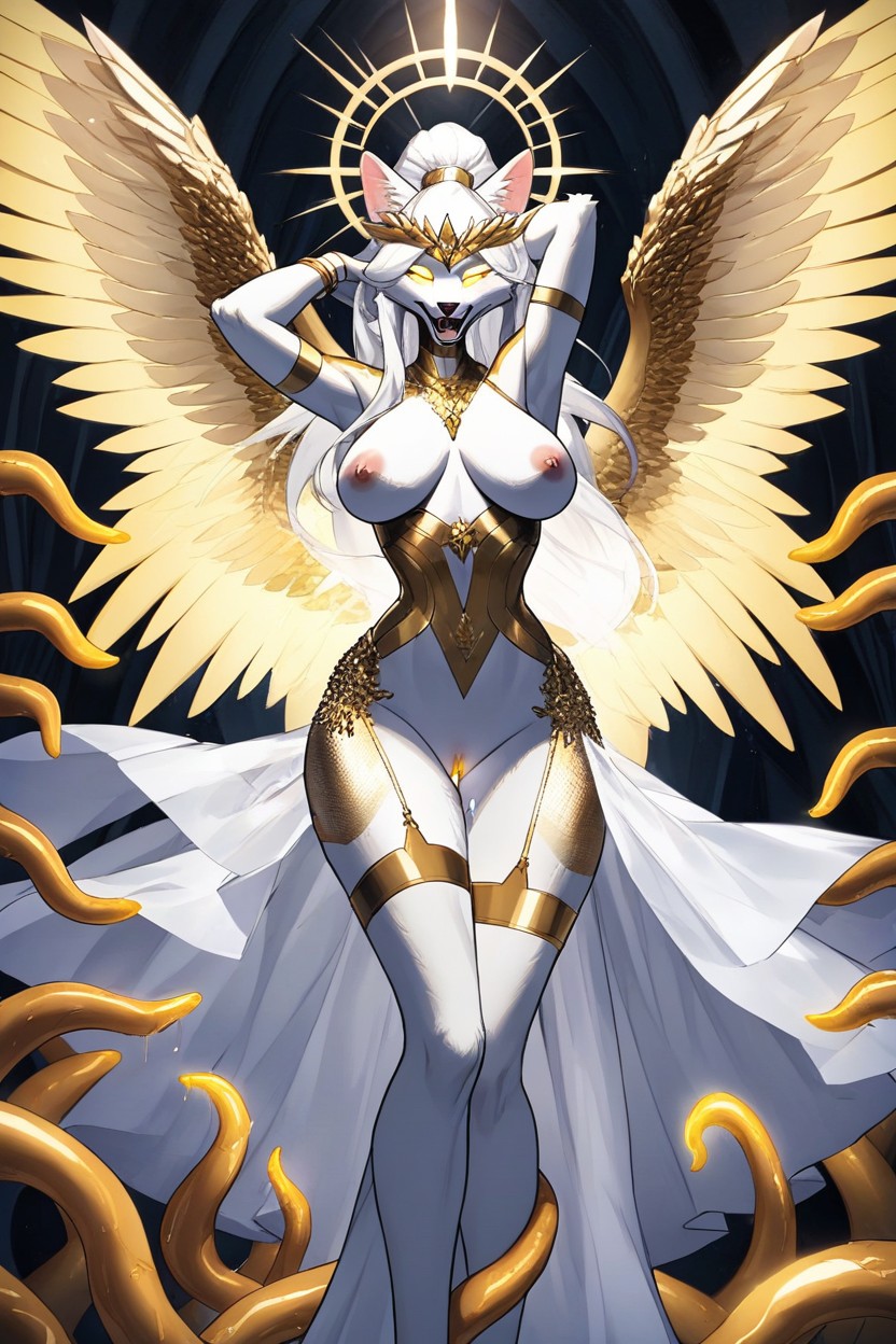 Gold Details, Grinning, Soft Glowing Tentacles Furry AI Porn