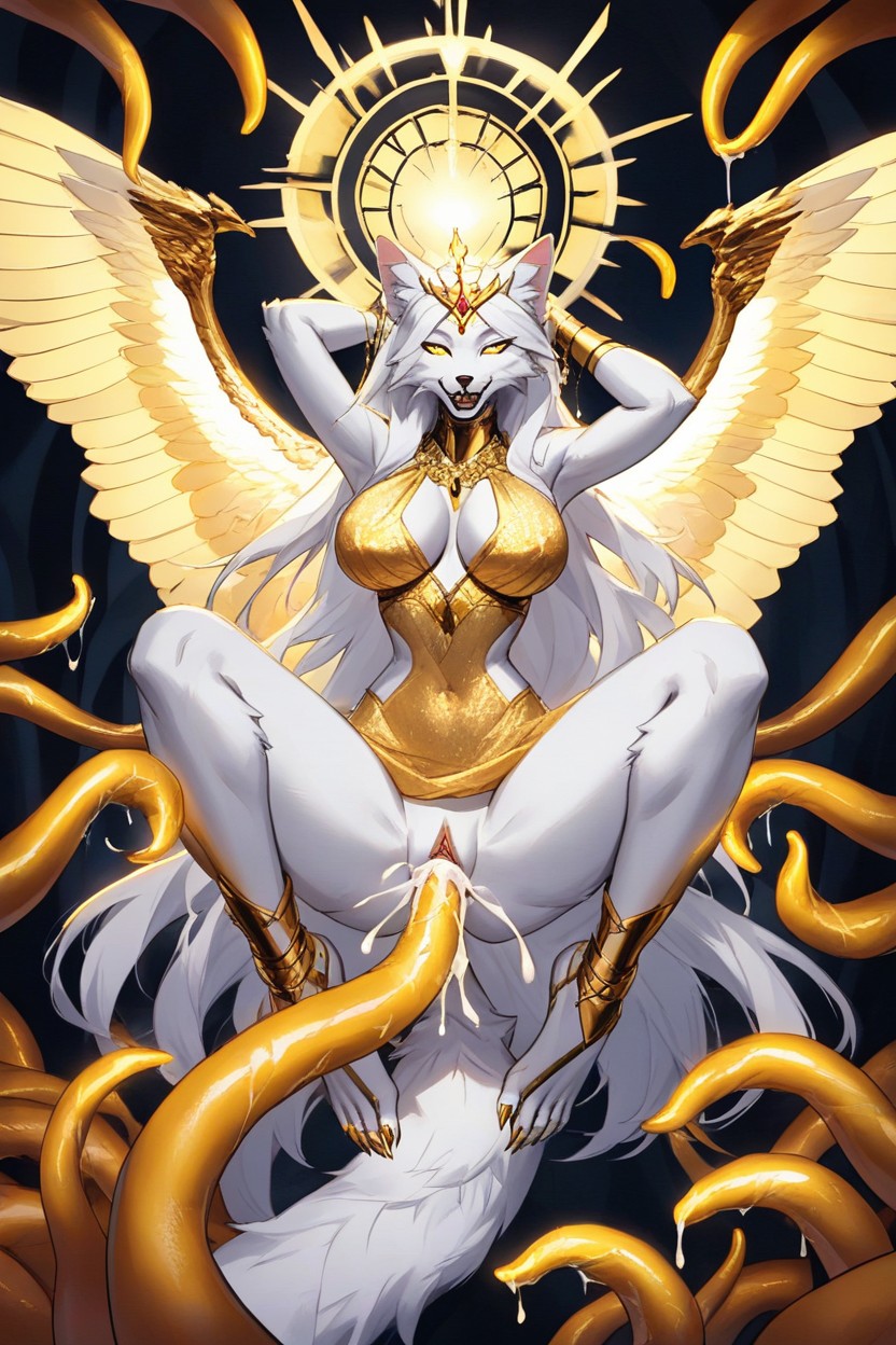 Beautiful, Cute, Glowing Black And Gold Tentacles Furry AI Porn