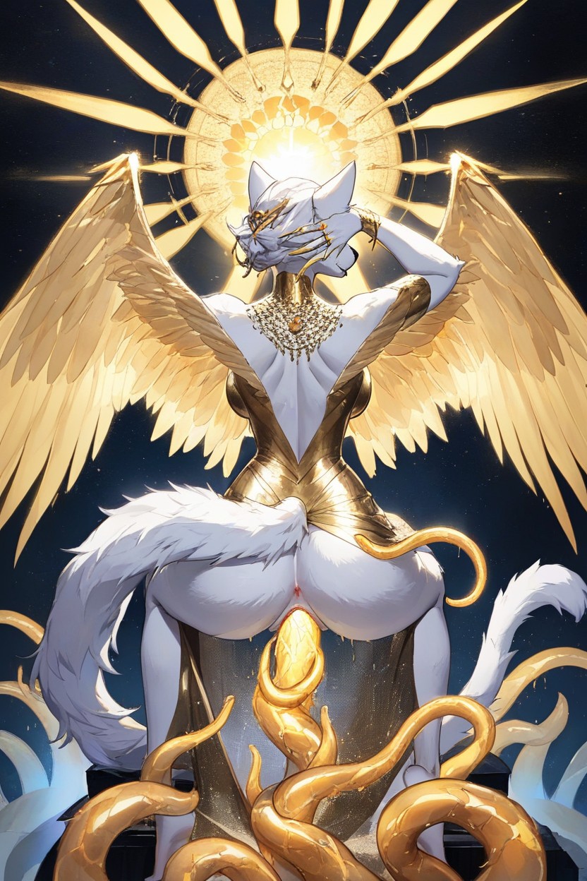 Gold Jewelry On Tentacles, Beautiful, Glowing Aura 퍼리 AI 포르노