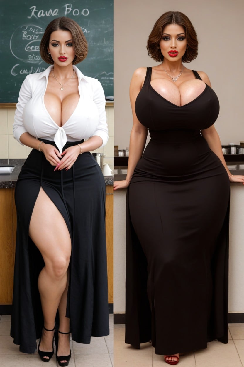 Massive Cleavage, Normal Body, Overflowing Cleavage AI Porn