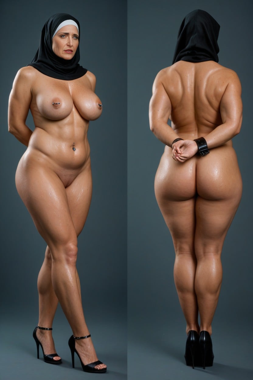 Full Body View, Leather Wrist Cuffs, Shabby Appearance MILF AI Porn