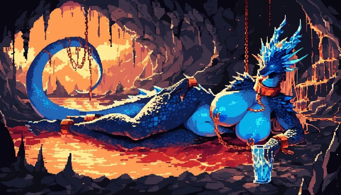 Massive Tail, Collar Chains, Blue Skin Furry AI Porn