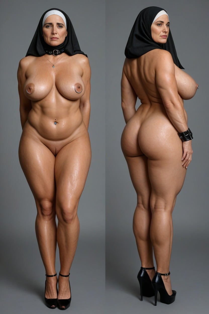 Leather Cuffs On The Ankles, Sad Face, Wide Hips MILF AI Porn