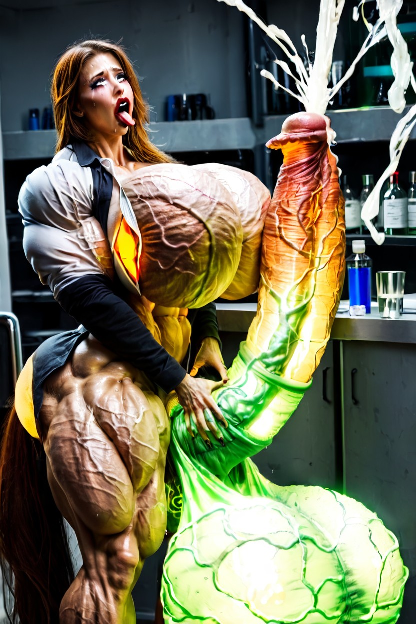 Short Length, Prominent Glowing Veins All Over Body, Ginger Hair Shemale AI Porn