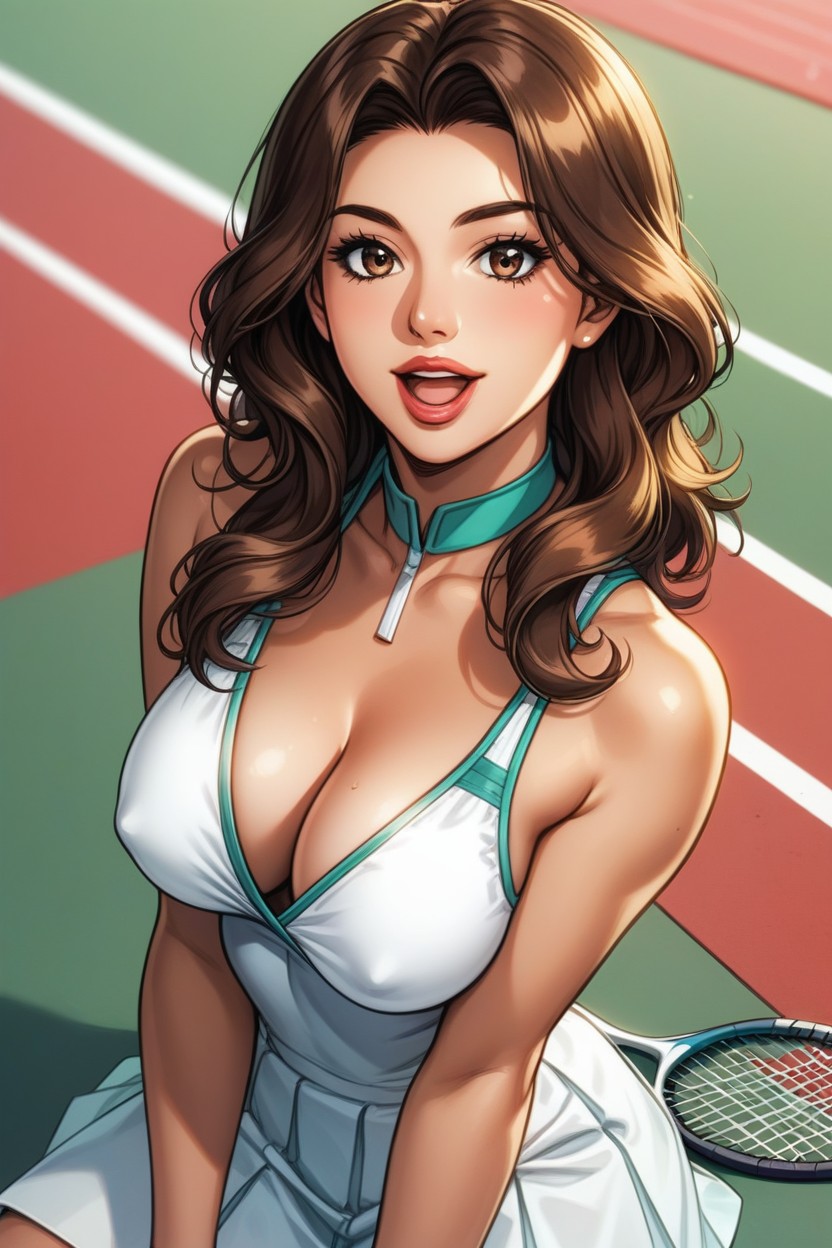 Cass Hamada Character Is A Tennis Player, Facing Viewer, Luscious Lips Hentai AI Porn
