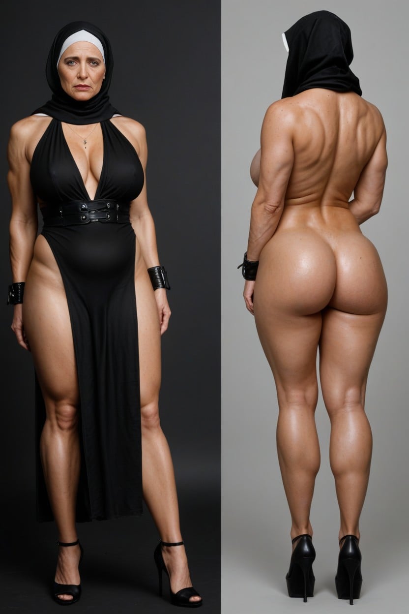 Nipple Piercing, High Heeled Shoes, Leather Cuffs On The Ankles MILF AI Porn