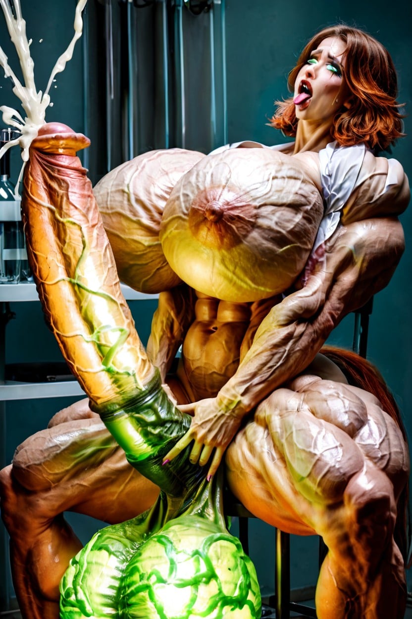 Glowing Veins All Over Body, Impossibly Long Hyper Penis, Soft Face Shemale AI Porn