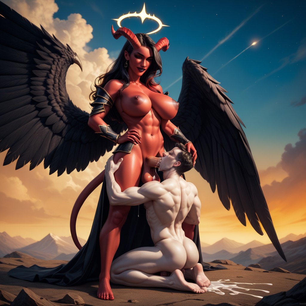 Cumshot, Futa Demon With Yellow Eyes, Round Boobs Shemale AI Porn