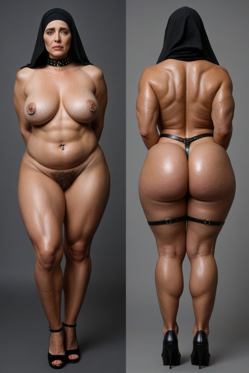 Legs Together, Leather Cuffs On The Ankles, Arms Behind Back MILF AI Porn
