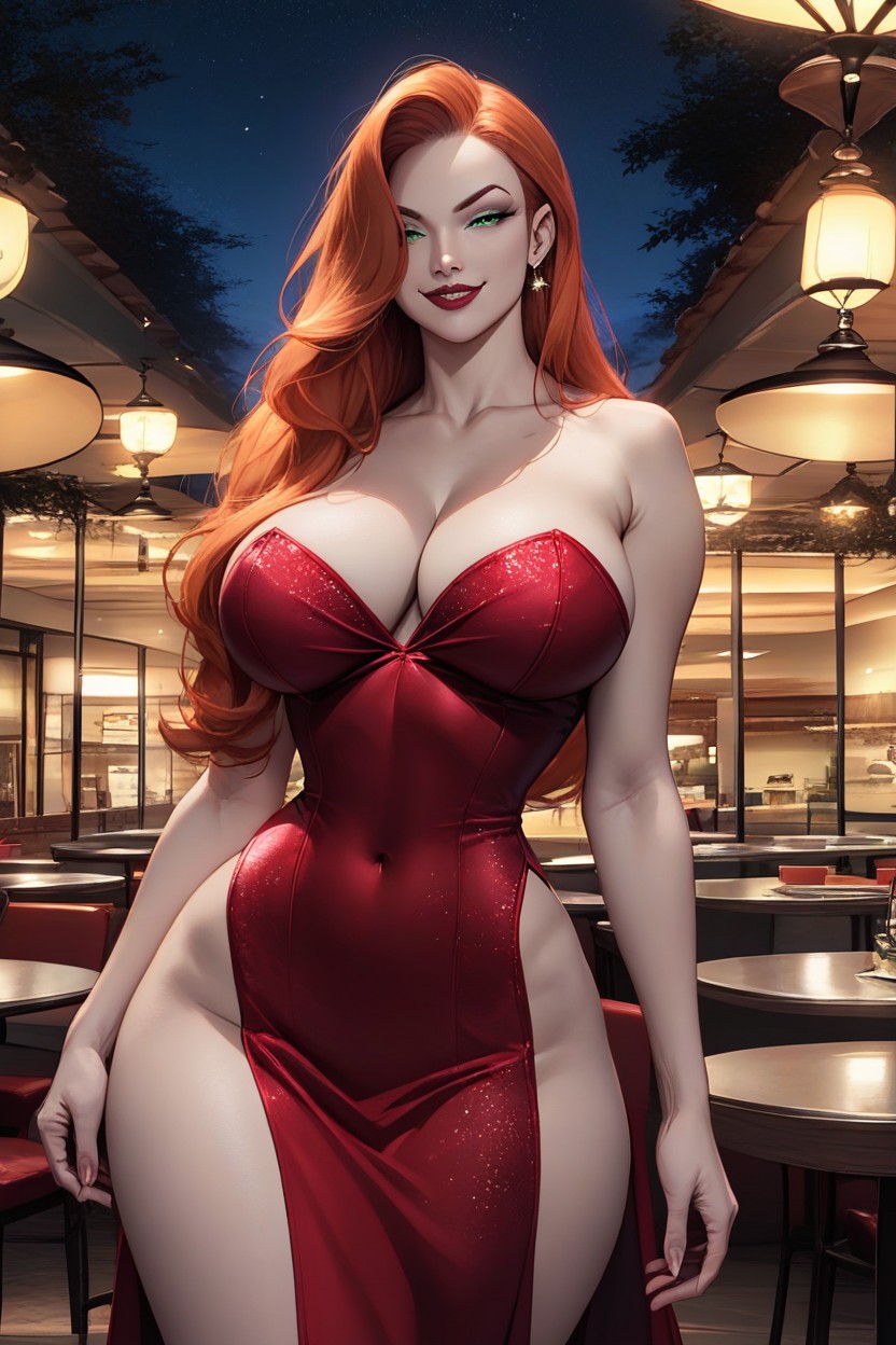 Red Dress, Large Ass, Front View Hentai AI Porn