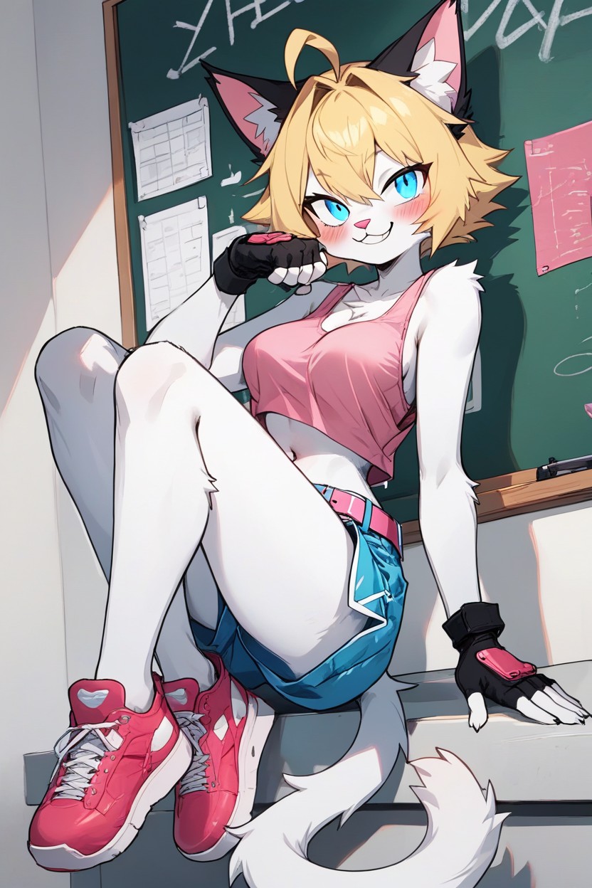 Black Ears, Round Face, Side Bangs Furry AI Porn