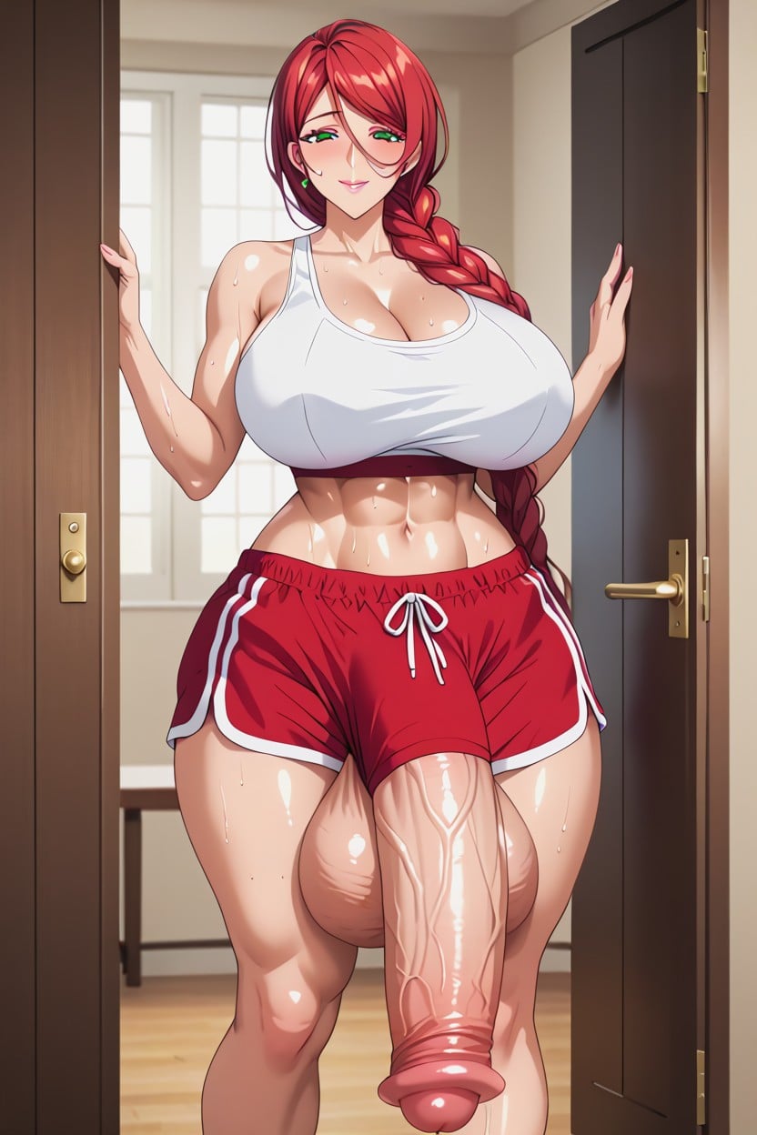 Toned Abs, Model, Giant Sheer Bulge In Shorts Shemale AI Porn