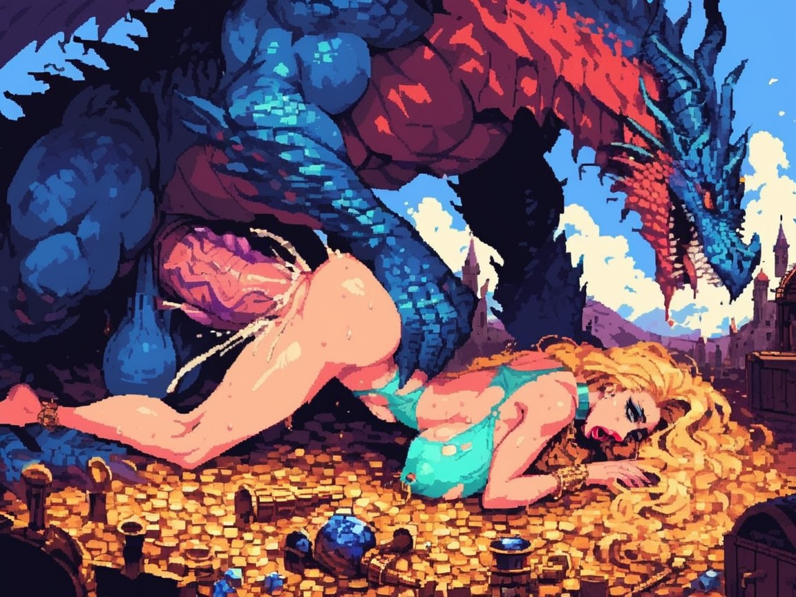 Insanely Huge Dragon Cock, Cumshot, Vagina Wrapped Around Cock AI Porn
