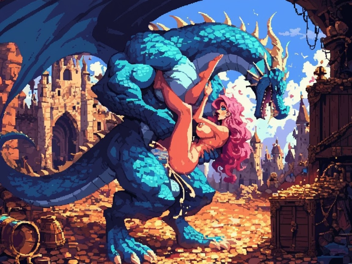 Very Pretty Face, Very Wide Open Eyes, Huge Muscular Dragon AI Porn