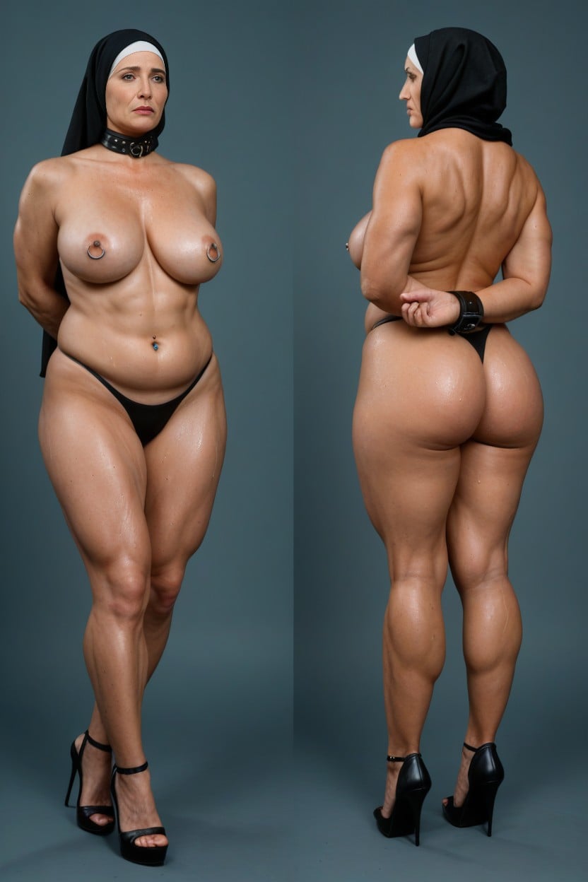 Multiple Views, Wide Hips, Black Leather Thong MILF AI Porn