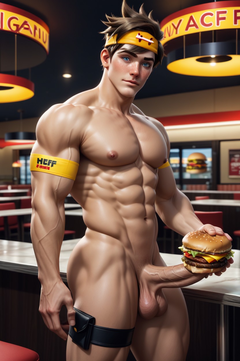 Smooth Skin, Broad Chest, Large Cock AI Gay Porn