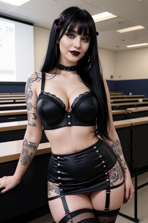 High Boots, Body Covered In Numerous Big Tattoos, Tight Push Up Crop Top AI Porn