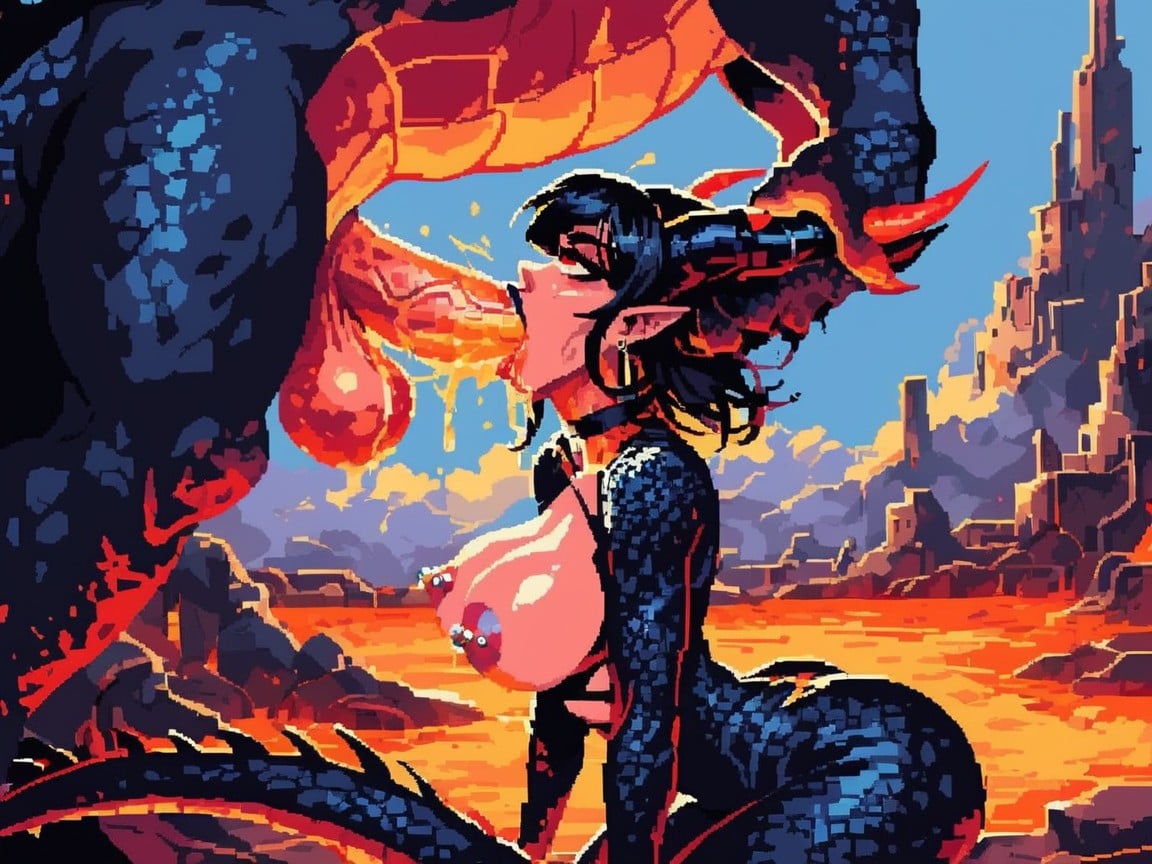 Perfect Fit Round Ass, Extremely Huge Black Dragon, Extremely Beautiful Horned Goth Bimbo AI Porn