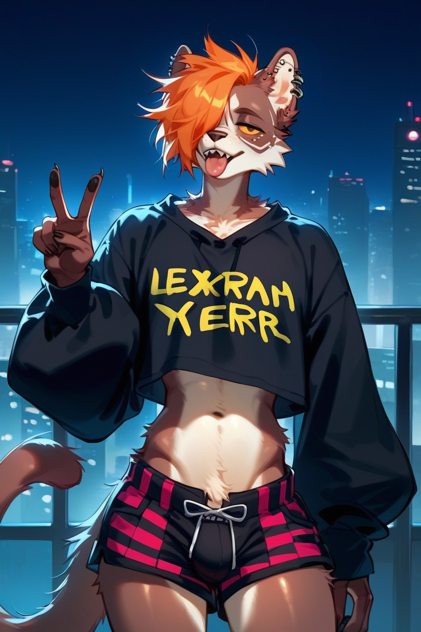 Lifting Shirt, Showing Stomach, Glistening Furry AI Porn