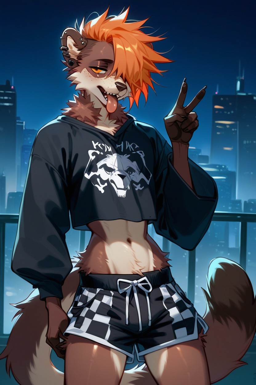 Lean Body, Print On Sweatshirt, Tongue Out Furry AI Porn