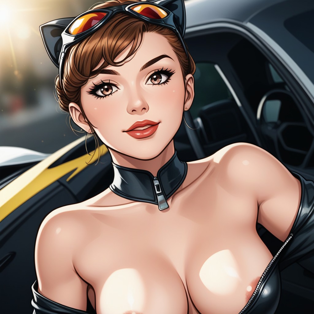 Hourglass Figure, Hair Bun, Showing Off Breasts Hentai AI Porn