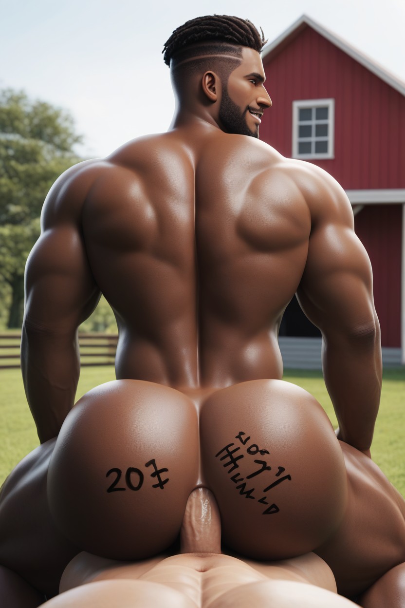 Rear View, Extremely Large Ass, Bottom Wearing Tribal Clothing AI Gay Porn