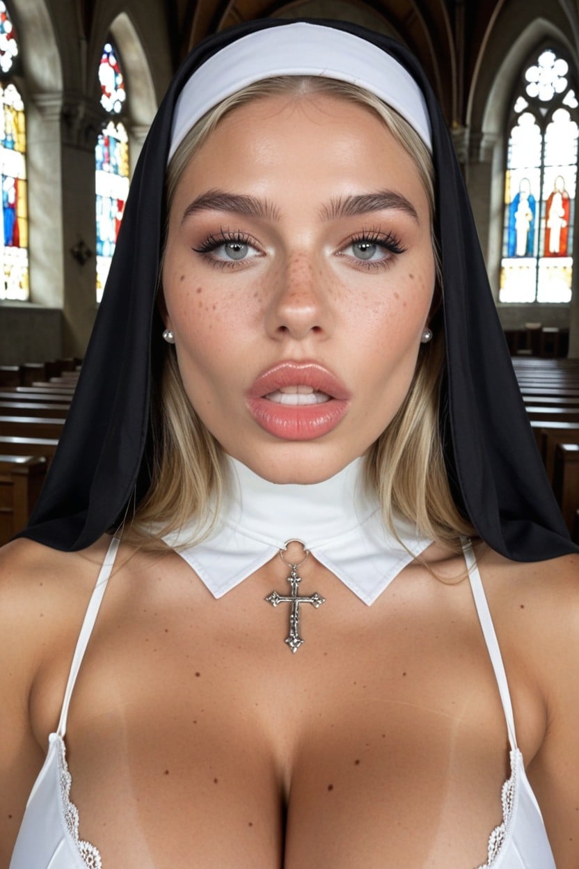Slutty Nun Aesthetic, Sculpted Butt, Freckles AI Porn