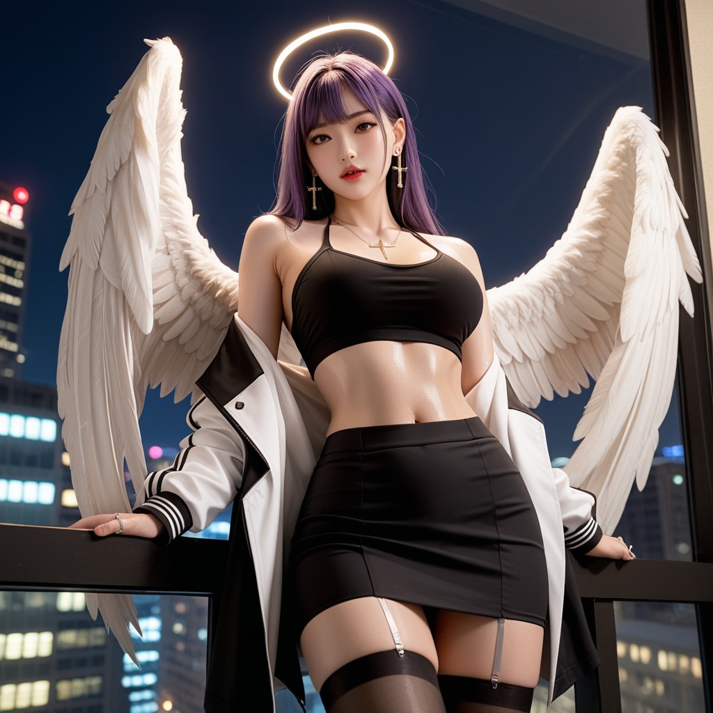 오일 바른 피부, Cross Necklace, Sunset On City 아시아 AI 포르노