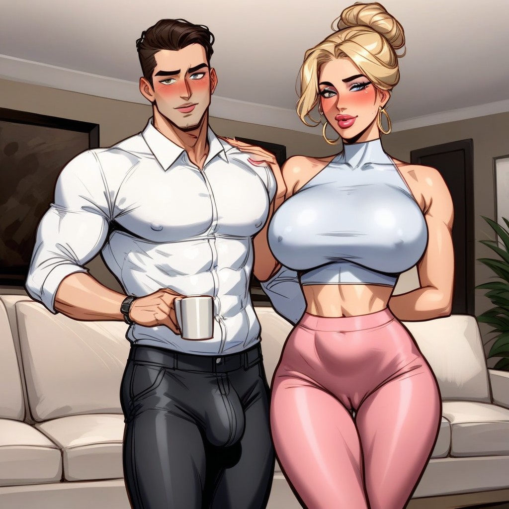 Blushing Face, Anatomically Correct Milf, Front View Of A Man Standing AI Porn