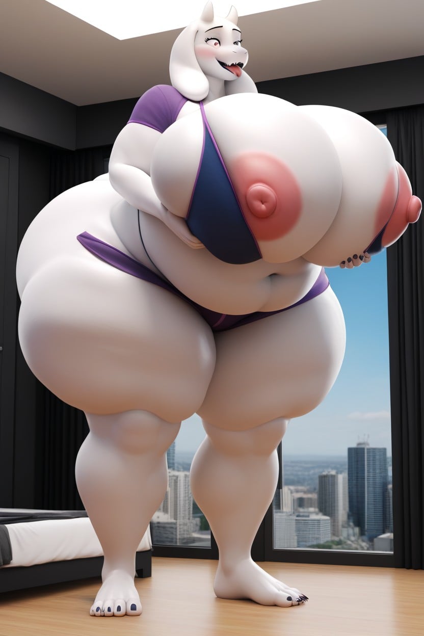 Giant Boobs, Macro Boobs Body, Throwing Head Back Furry AI Porn