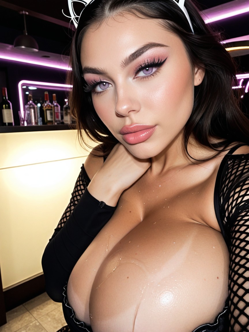 Bubble Butt, Looking At Viewer, Tight Burgundy Sheer Blouse AI Porn