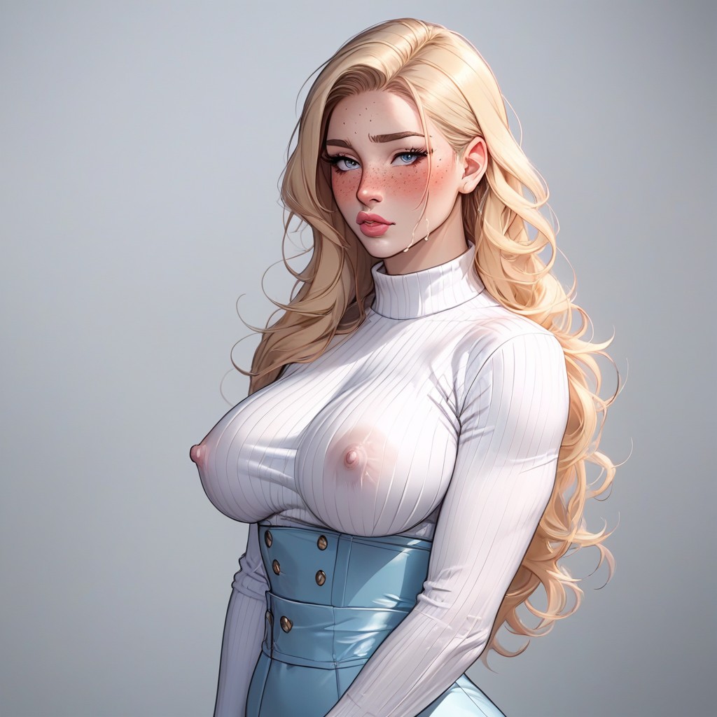 Belly Bulge, Second Woman In Background Watching While Blushing, Ultra High Details AI Porn