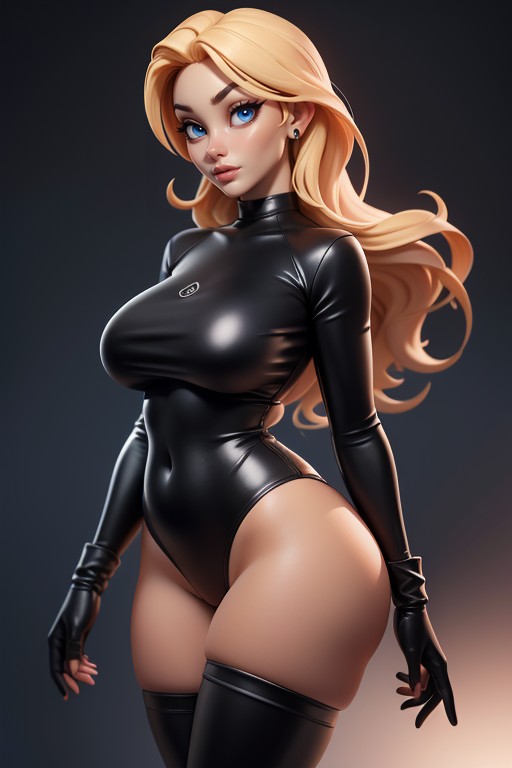 Latex Gloves, Shoulders Exposed, Black Thigh High Leggings Hentai AI Porn