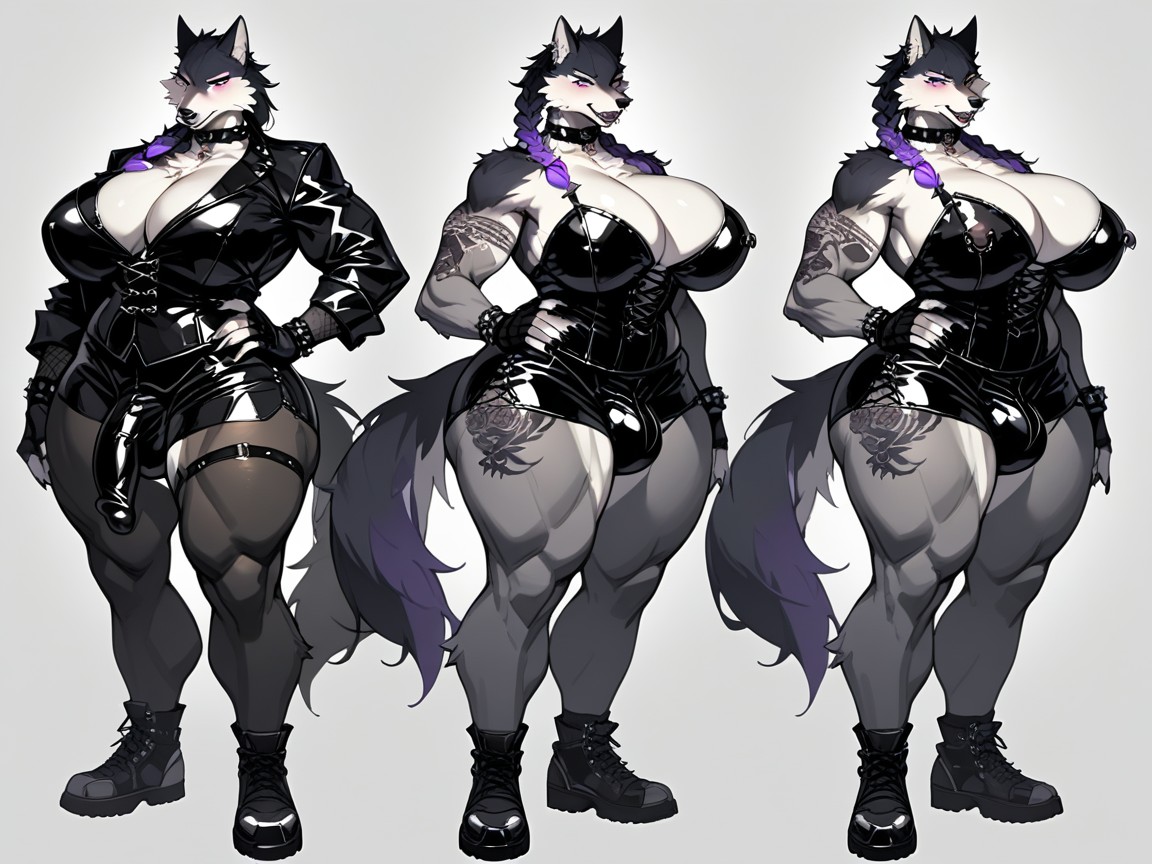 Standing, Bbw, Black And Purple Hair Furry AI Porn