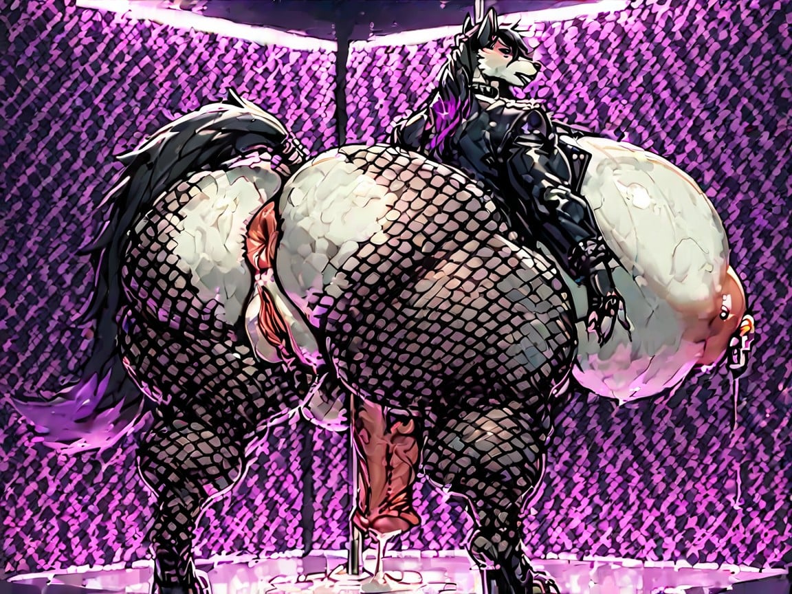 Stripper Pole, Anthro, Squeezing Breasts Furry AI Porn