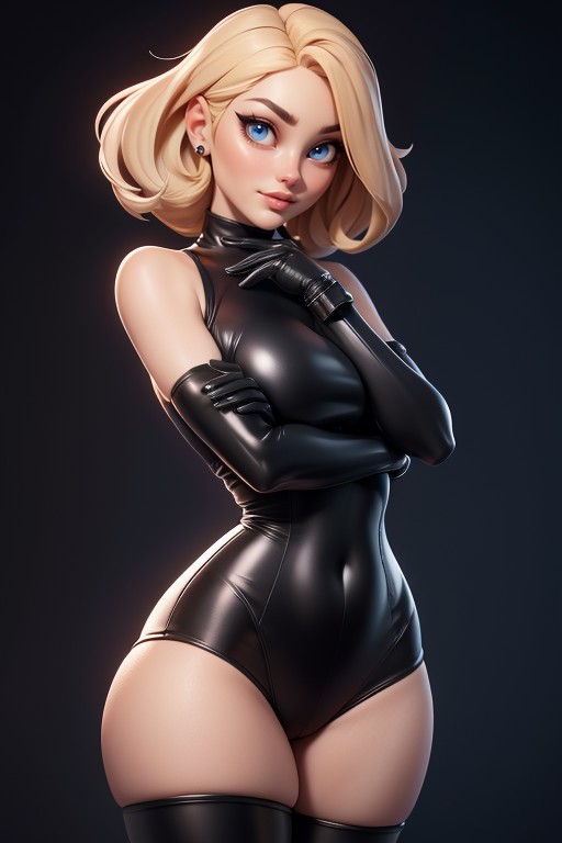 Black Evening Gloves, Shoulders Exposed, Blonde Hair Hentai AI Porn