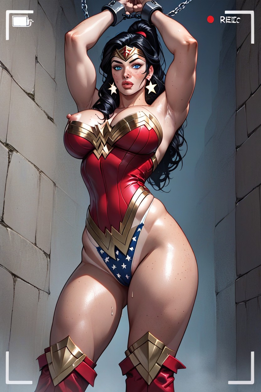 Prisoner In A Dungeon Cell Standing, Round Bubble Butt, Plump Lips AI Porn