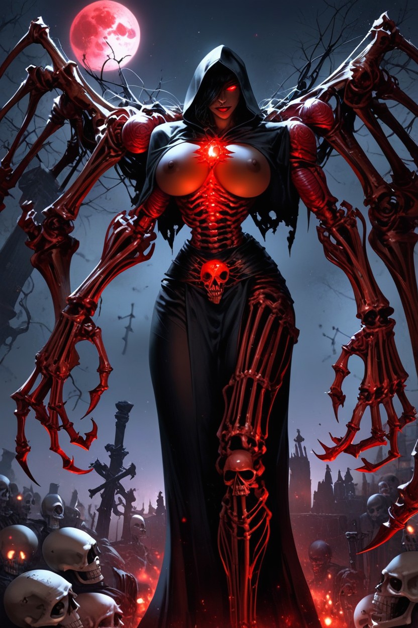 Black Hood With Red Embroidery, Nighmare Fuel, Dark Brown Skin Hentai AI Porn
