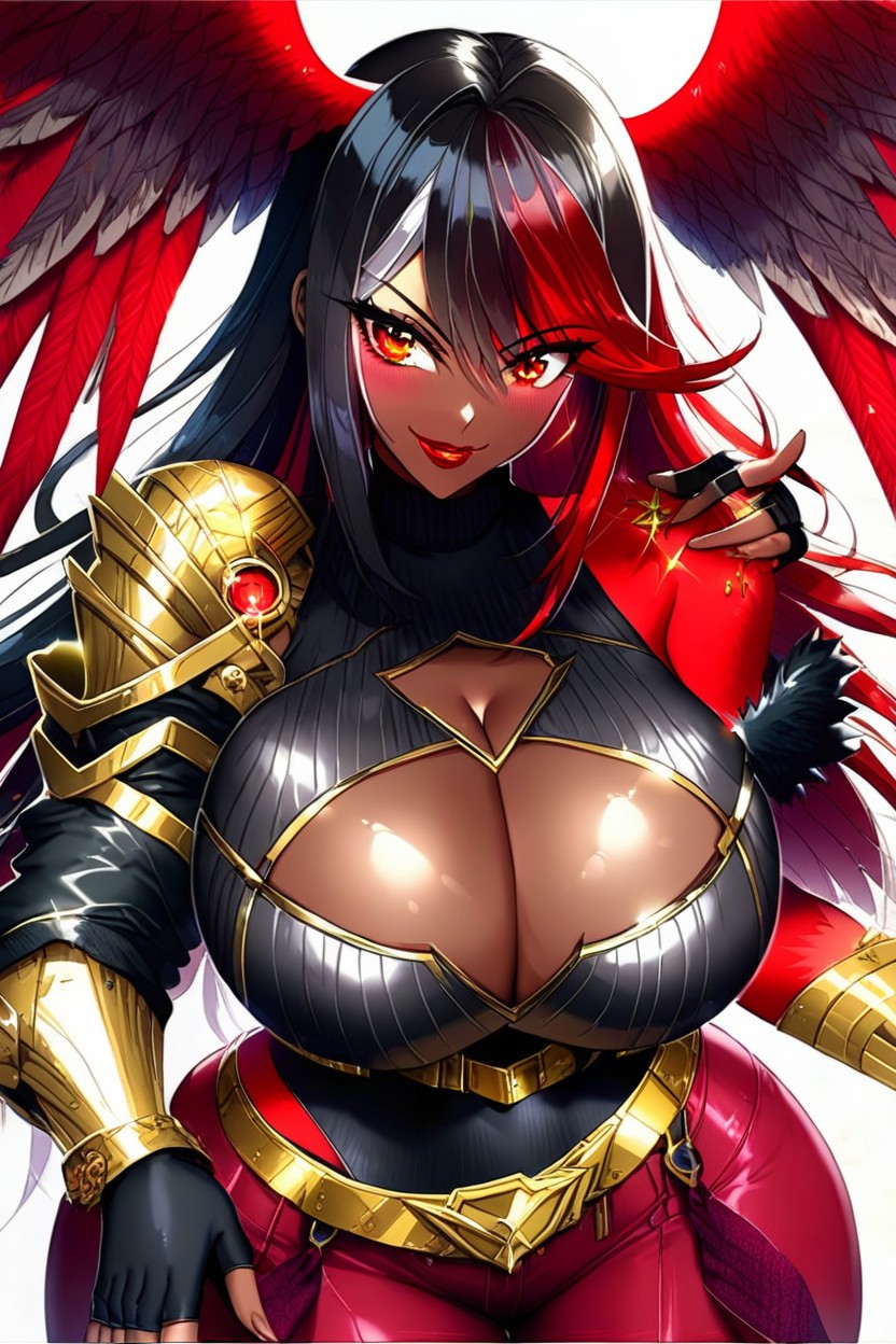 White Head Wings, Tight Black Pants With Red Pattern, Gold Belt AI Porn