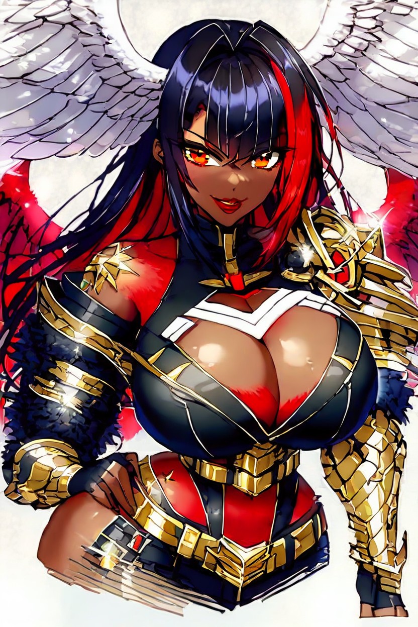 Gold Arm Armor, Black Fingerless Gloves, Chromatic Aberration Effect AI Porn