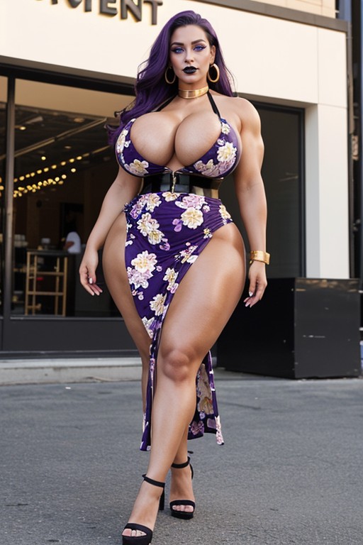 Oversized Colossal Gigantic Hyper Breasts, Black Mascara, Breasts Almost Bursting Out AI Porn