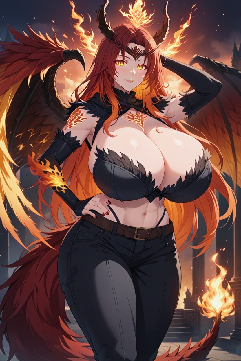 "the Fire Keeper From Dark Souls " Phoenix Fusion, Wide Hips, Glowing Rune Tattoos On Arms Hentai AI Porn