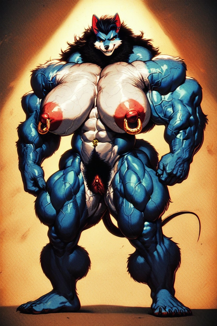 Gigantic Muscular Biceps, Extremely Veiny Thighs, Pechos Naturales Furry IA