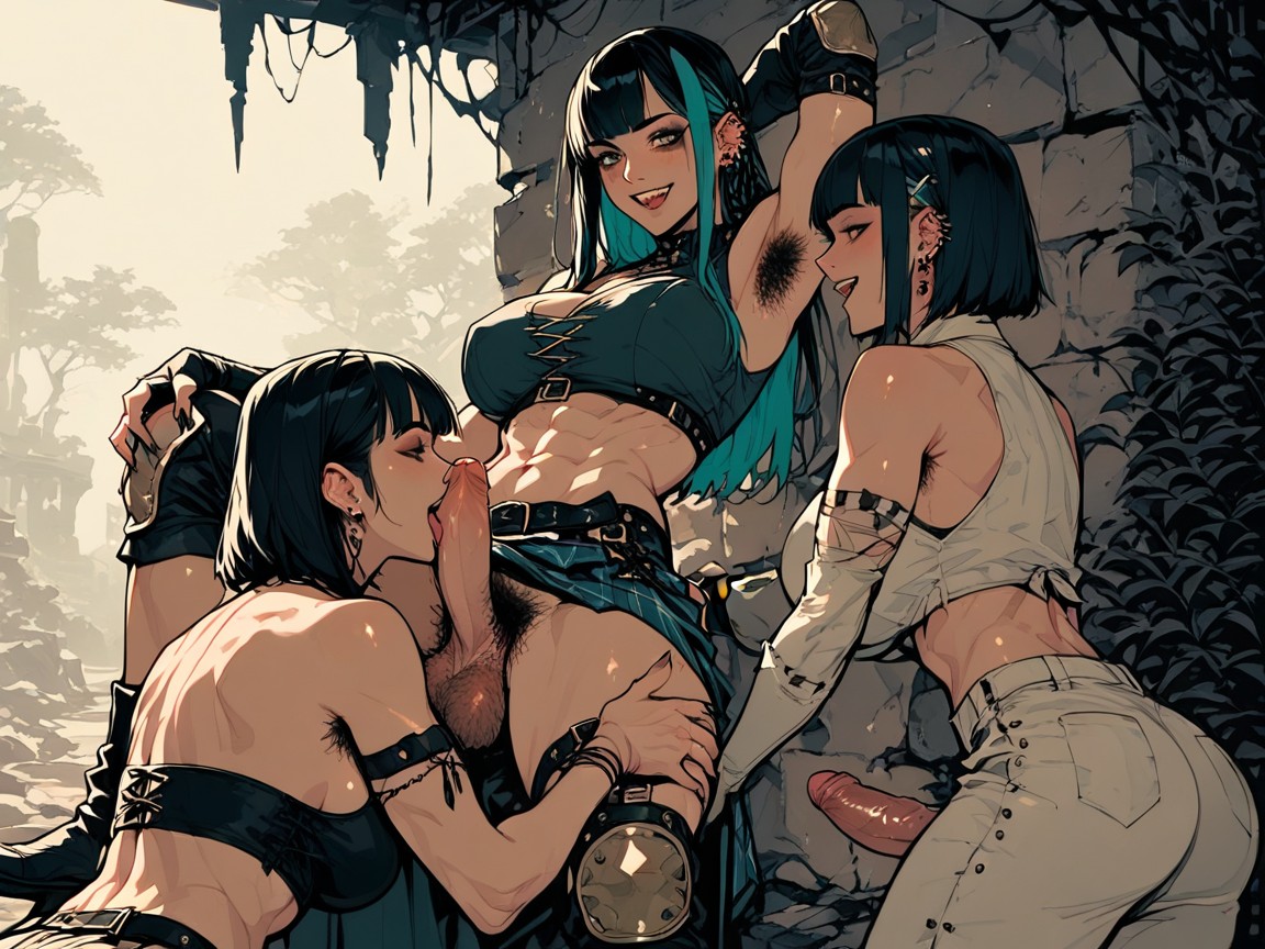 Small Breasts, Belts, Yellow Pubic Hair Hentai AI Porn
