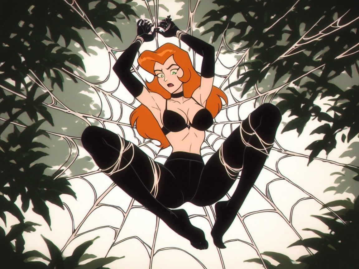 Very Panicked Look, Limbs Wrapped In Web, White Web Hentai AI Porn